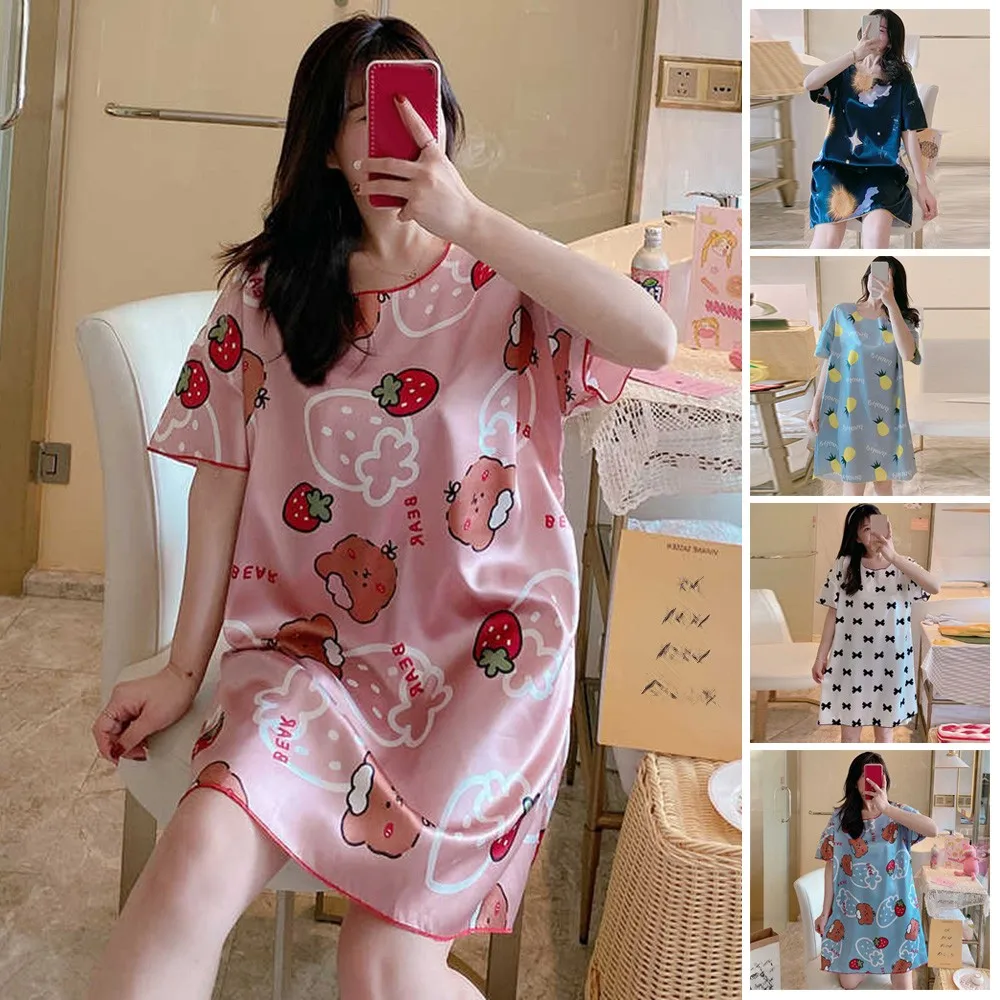 

Summer Women Short Sleeve Nightdress Cartoon Sleepshirt Nightwear Dress Pyjamas Plus Size Cute Nightie