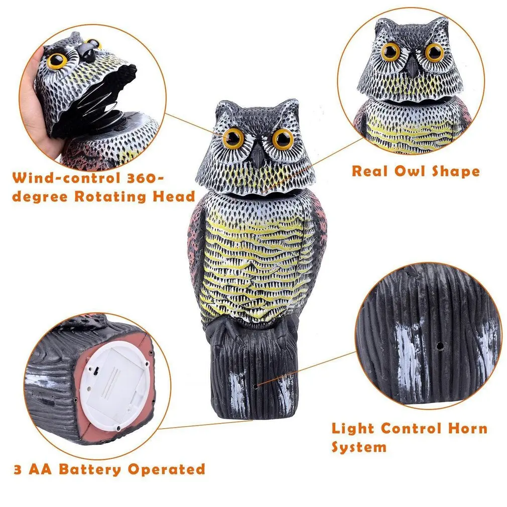 

Voice Type Realistic Rotating Head Owl Bird Repellent Bird Pest Control Scarecrow Drive Away Snake Mouse Statue Courtyard Decor