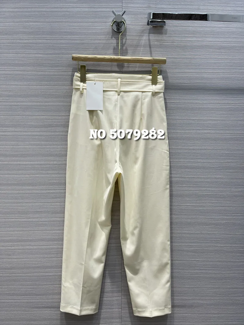 Koop Luxe Ontwerp Vrouwen Broek Kantoor Dame Katoen Effen Kleur Hoge Taille Broek Hebben Sjerpen 2.25