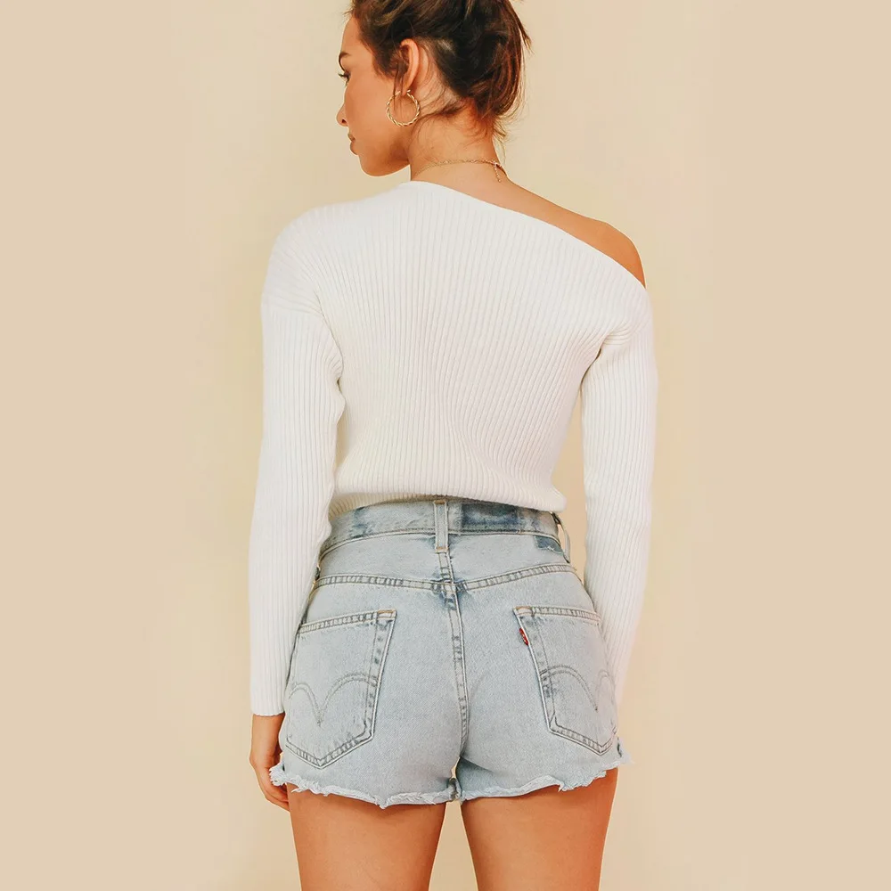 2019 Autumn And Winter Europe and America women collar sweater all-match long sleeved shirt slim one-shoulder female thread tigh | Женская