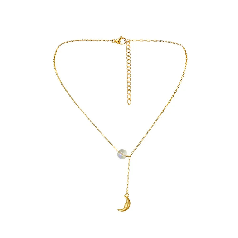 

New Fashion stainless steel Gold Color Necklace For Women Moon Pendant Temperament Moonstone Chain Choker Female Jewely