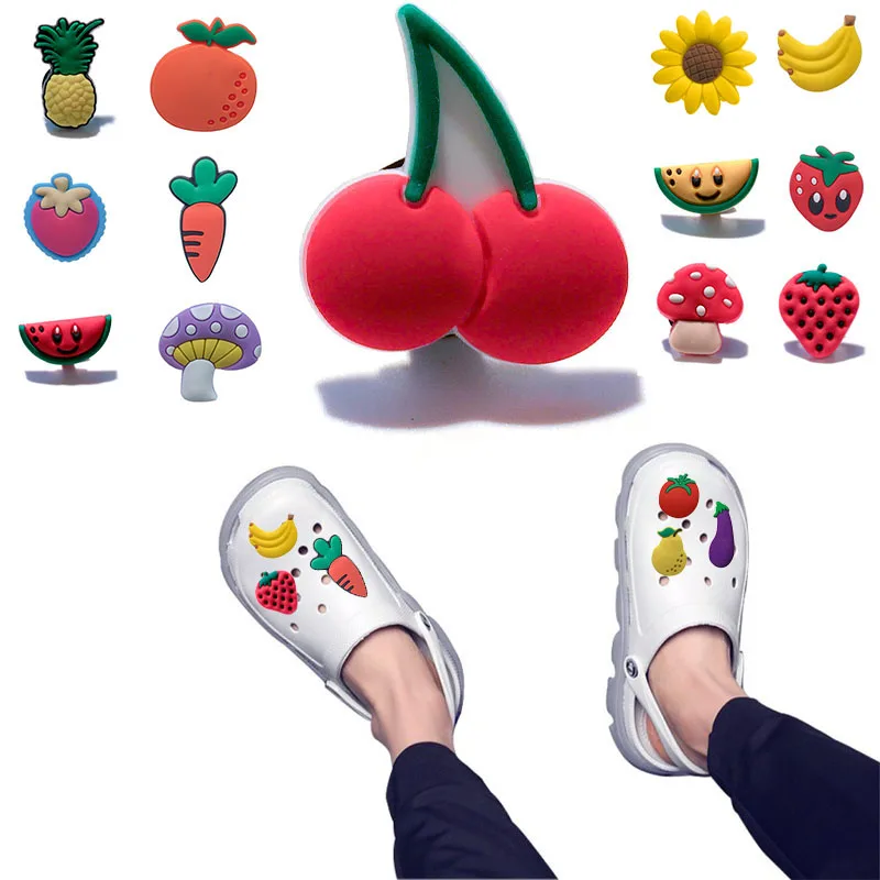 

50pcs Cute Flower & Fruit Shoe Charms Pineapple Pumpkin Strawberry Decorations Ornaments Fit Bracelets Kids Gift