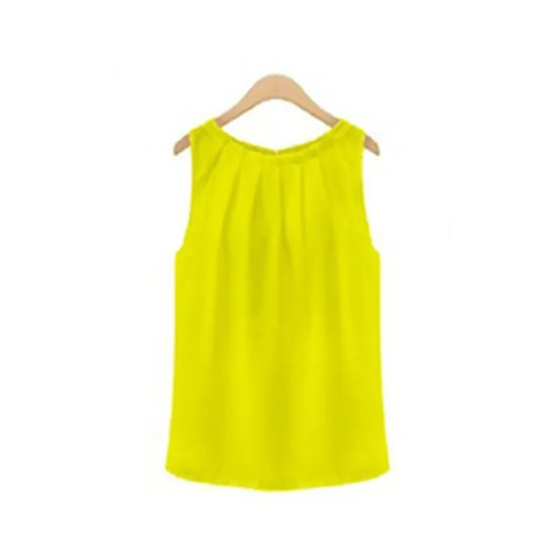 

2021 Women's Summer Sleeveless Oversized Round Neck Pullover Wrinkle Leisure Office Lady Tongle Chiffon Shirt Sexys Blouse Tops