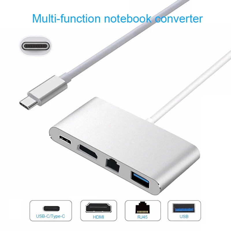 

Usb C Ethernet To HDMI 4K+Gigabit Ethernet(RJ45 Port)+USB 3.0 Type C Hub Adapter USB-C Splitter for Macbook Pro Huawei
