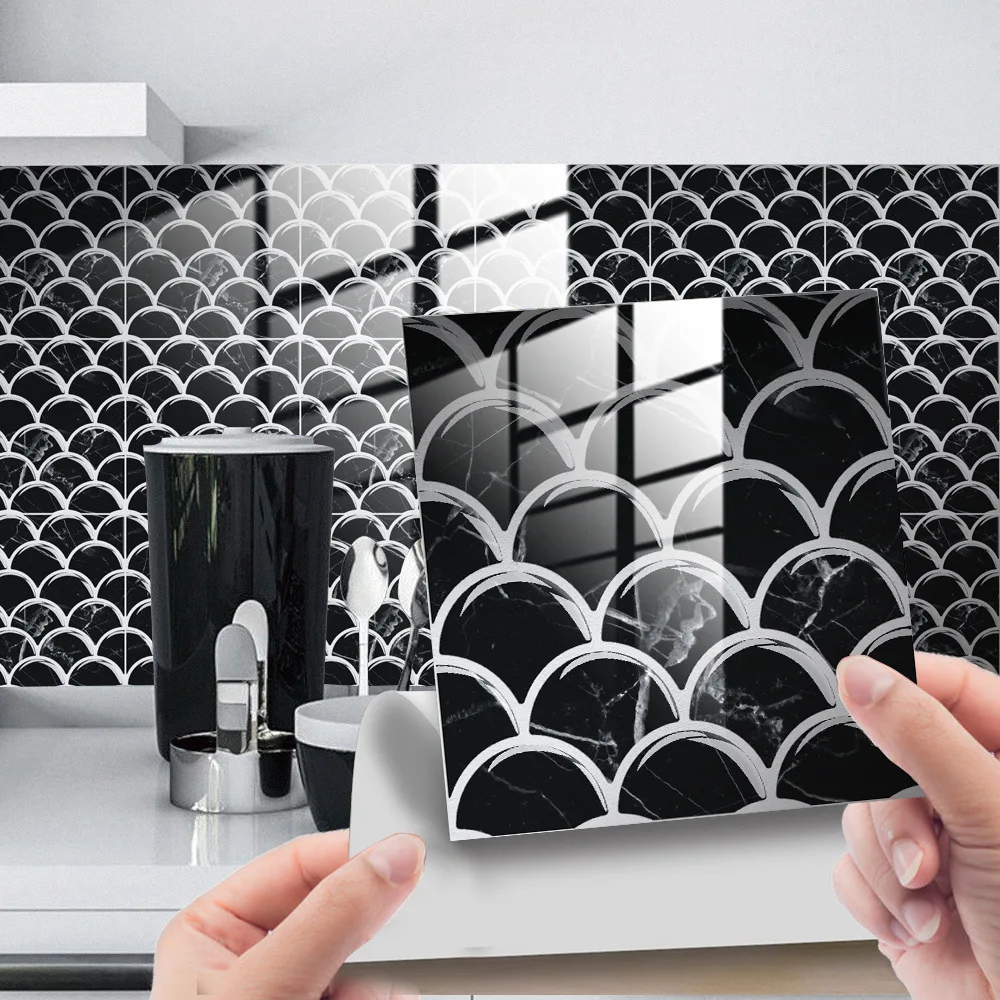 

25pcs PVC Marble Tile Stickers Bathroom Kitchen Backsplash White Black Glossy Wallpaper DIY 3D Peel and Stick Wall Sticker