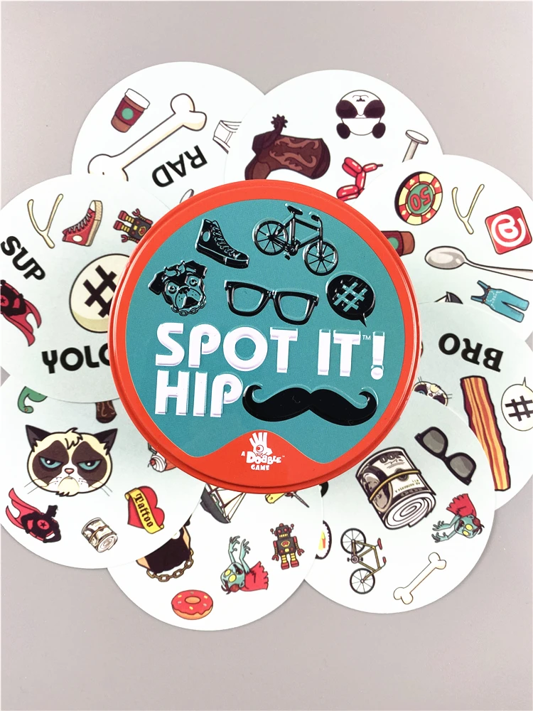 Caja de Metal de alta calidad, cartas de juego de garabatos, animales, Spot It, Hip Hop, versi&oacute;n en ingl&eacute;s, juego de garabatos en carretera, 83mm-4