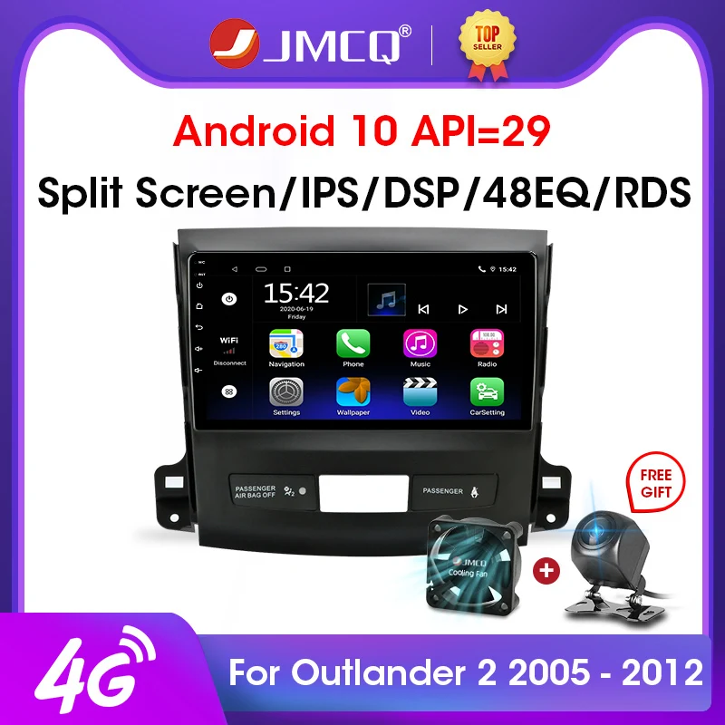 JMCQ 9" Android 10 2G+32G 2DIN DSP Car Radio Multimedia Video Player For Mitsubishi Outlander xl 2 2005-2012 Navigation GPS