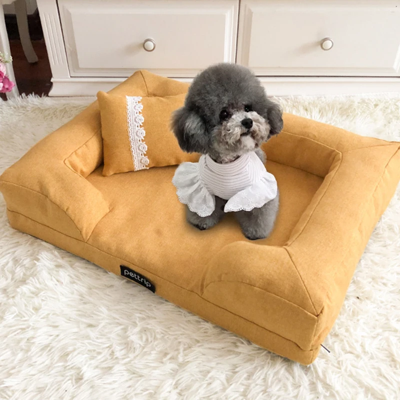 

Dog bed blue brown house sofa kennel square small dog pillow half cat beds mat pet supplies