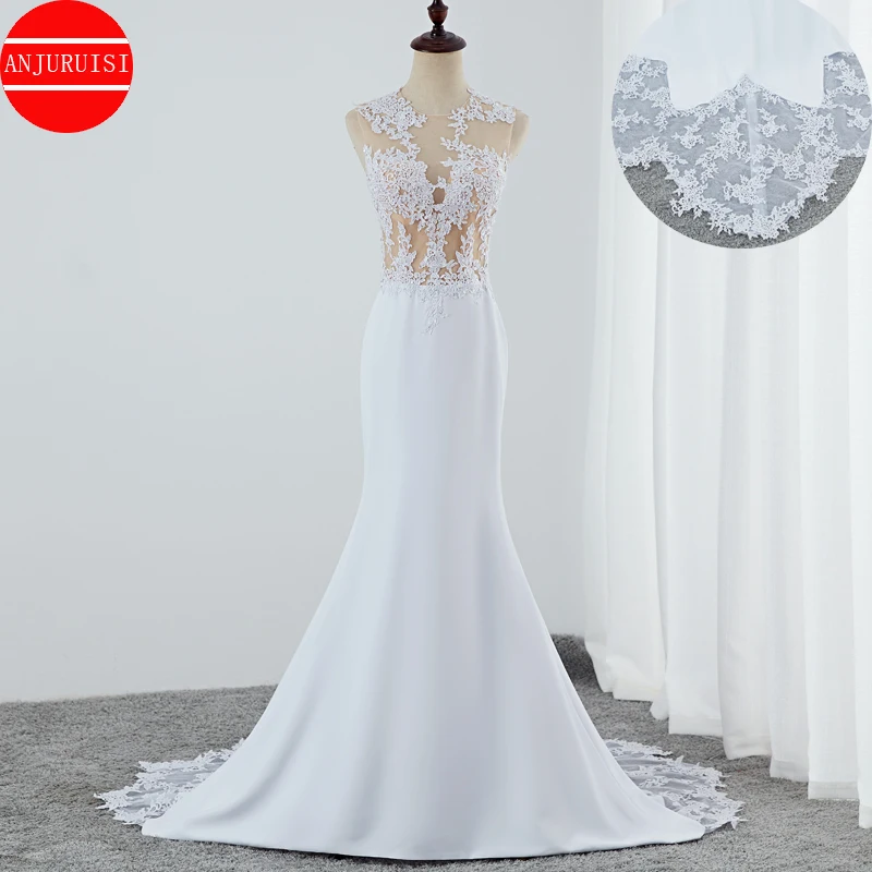 

ANJURUISI New Design Boho Wedding dress 2020 O-Neck Appliques Lace Mermaid Wedding Bridal Gown Sexy vestido de novia trouwjurk