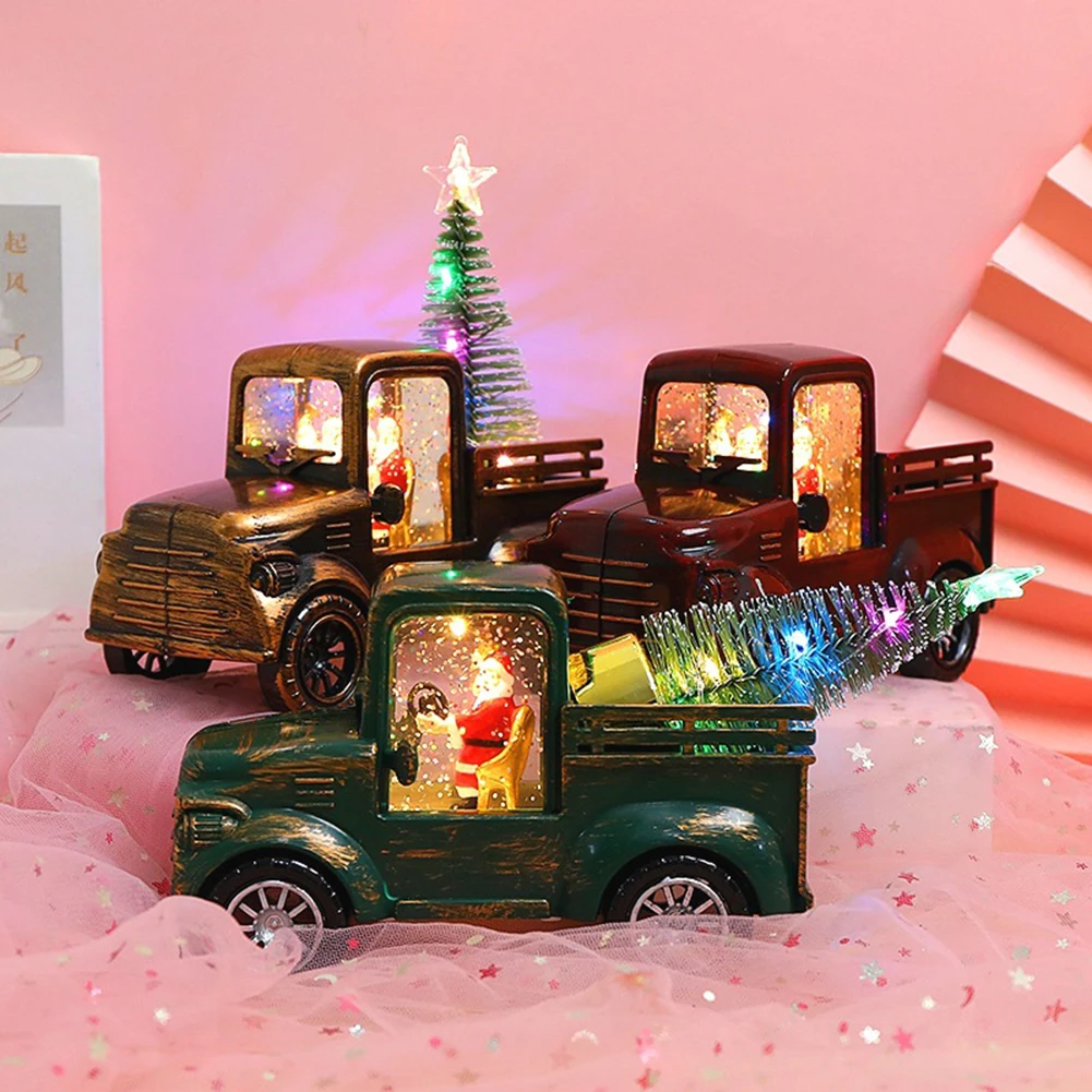 

Christmas Decoration Santa Claus Car Truck Tractor Creative Ornaments Christmas Lantern Small Oil Lamp Truck With Light Decor