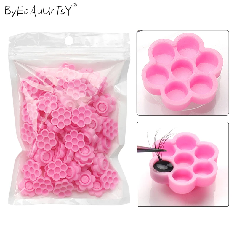

100Pcs Flower Beauty Eyelash Extension Glue Cups Epoxy Cup Delay Cup Grafting Eyelash Tool Tattoo Adhesive Pigment Cups