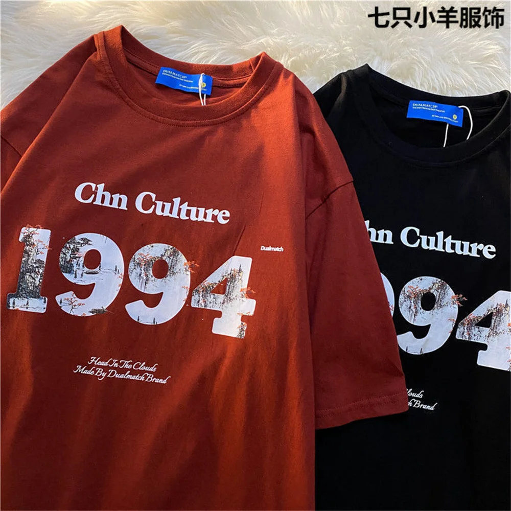 

Autumn Harajuku Loose Male Streetwear Tshirt Fashion Plus Size Short Sleeve Letter 1994 Men T Shirt High Street Student Shirt