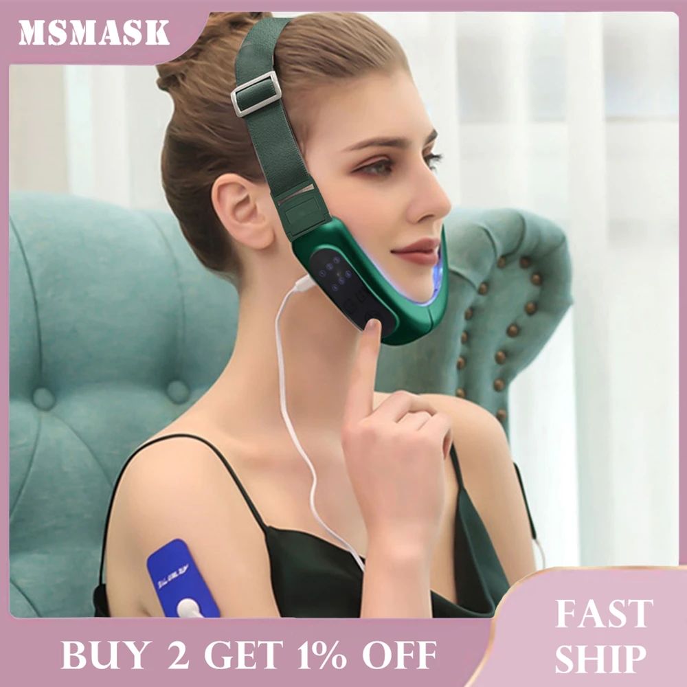 

EMS Face Massager Micro-Current Remote Control Hot Compress Face-Lifting V-Face Shaping Massage Reduce Double Chin Slimming Tool