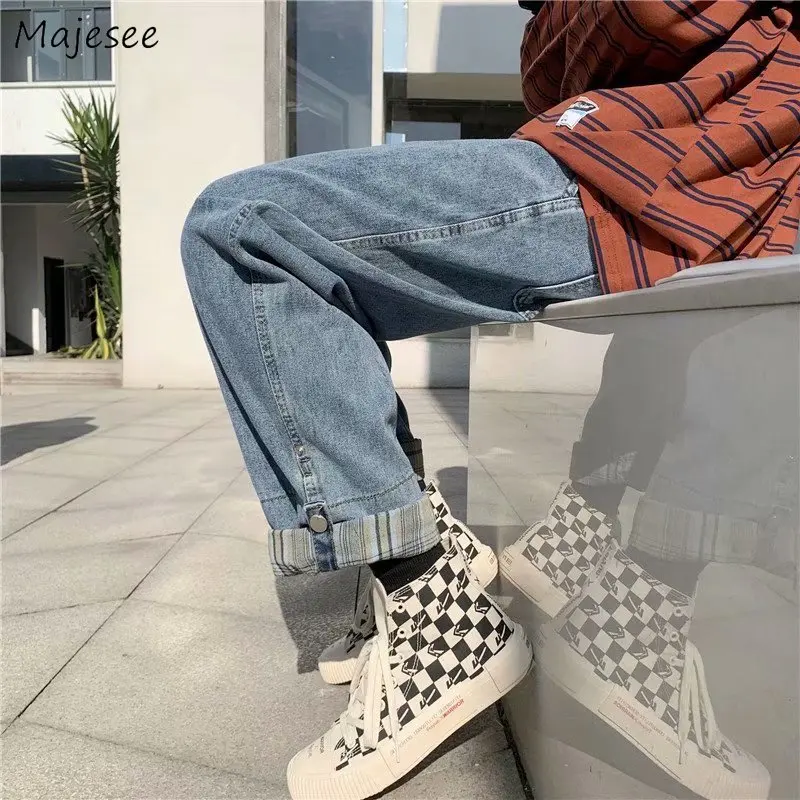 

Men Jeans Designed Chic Flanging Ankle-length Denim Trousers Spring High Street Collage Teenager Outwear Trendy Baggy Oversized