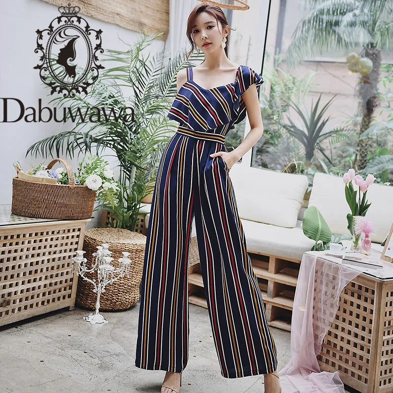 

Dabuwawa Glamorous Strap Shoulder Wide Leg Jumpsuit Women Elegant Striped Jumpsuits Female Sleeveless High Waist DO1BJP009