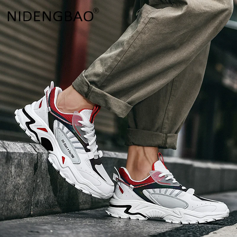 Sneakers For Men 2021 Fashion Mesh Breathable Running Jogging Walking Lace Up Sports Platform Shoes Casual Trainers Size 39-45