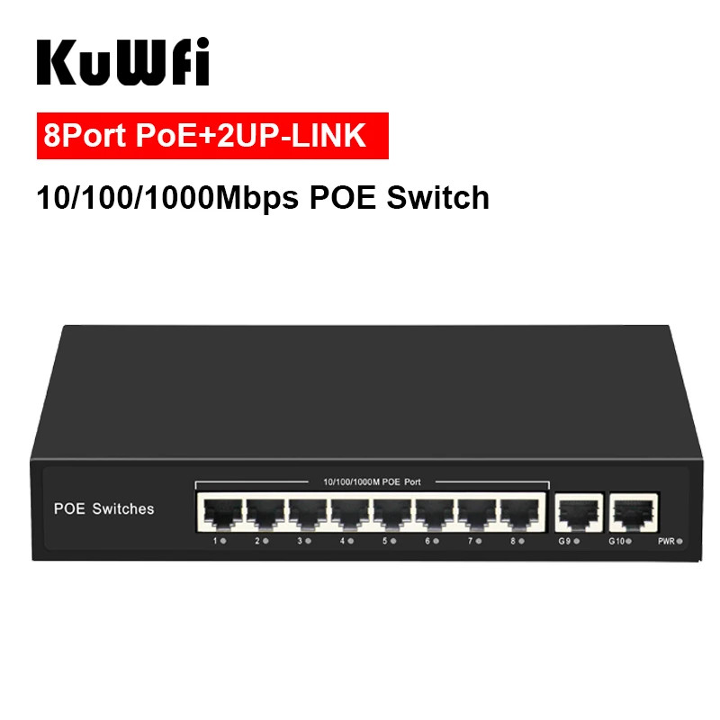 KuWFi 10/100/1000 Мбит/с 8 POE Порты и 2 RJ45 Uplink IEEE 802 3 802.3u 802.3ab IEEE802.3af/на Стандартный