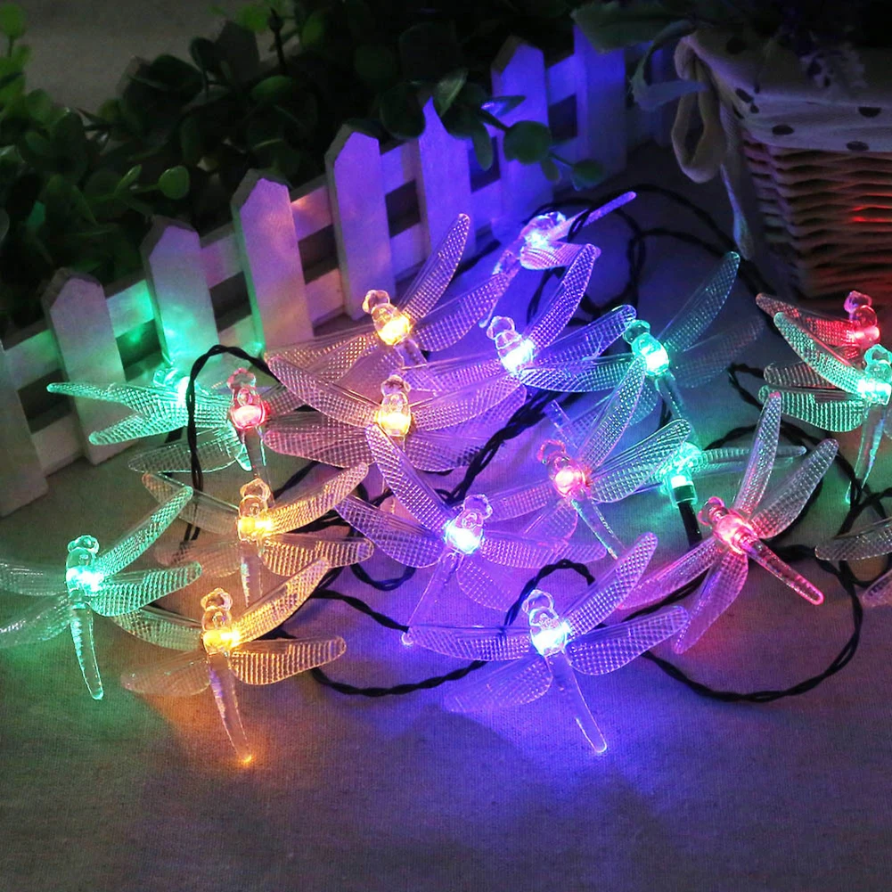 

20 LED Solar String Lights Dragonfly String Fairy Lights Waterproof Garden Fairy Lamp For Garden Outdoor Decoration Solar Lamps