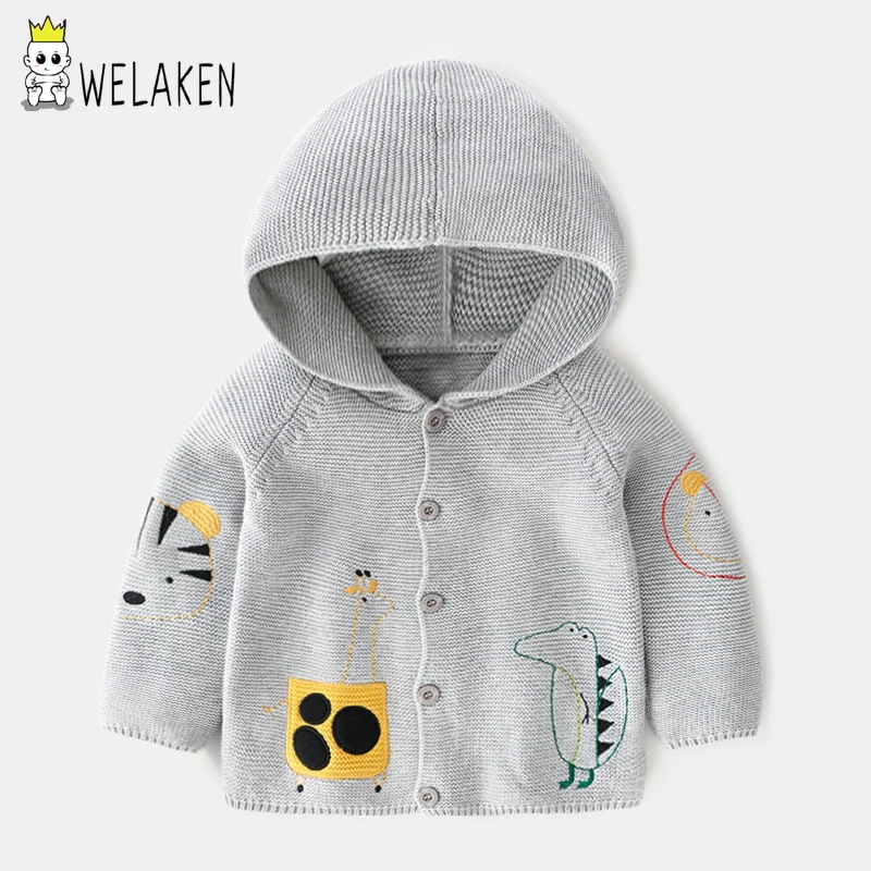 WeLaken/модные пальто для малышей; Верхняя одежда; Детский свитер; пальто с капюшоном и рисунком; хлопковая Мягкая Повседневная одежда с длинными рукавами; Одежда для мальчиков
