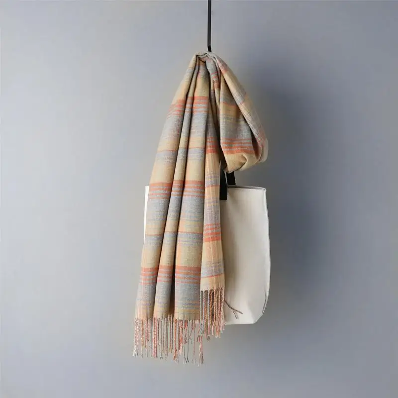 Женские клетчатые однотонные кашемировые шарфы с кисточкой женские весенне