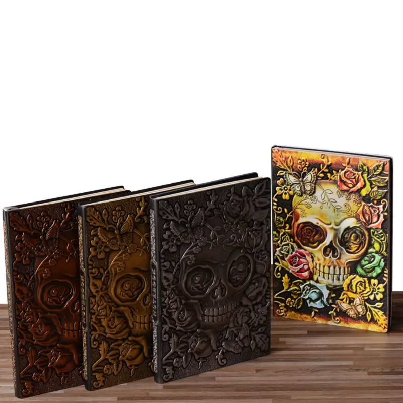 

Creative Skull Flower Embossed A5 Leather Notebook Journal Notepad Travel Diary Planner School Office Supplies 19QA