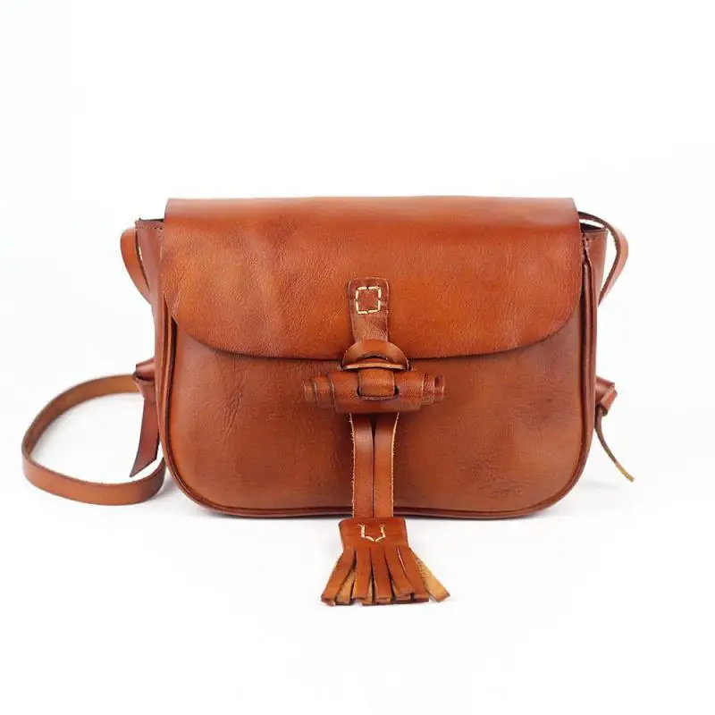 

2021 New Genuine Leather Tassel Women Bag Retro Cowhide Shoulder Bags Leisure Ladies Mini Bags Hasp Messenger Bag