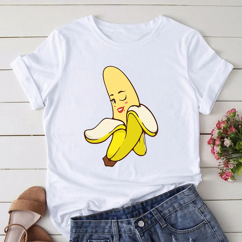 

Summer Women T-Shirt Funny Banana Cartoon Print Harajuku T Shirt Women O Neck Short Sleeve Tees Tops Cute Tee tshirt female
