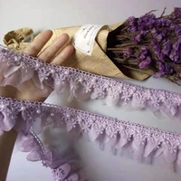 5 yard purple 2 layer pleated fabric organza embroidered lace trim ribbon handmade wedding dress bridal sewing craft decoration
