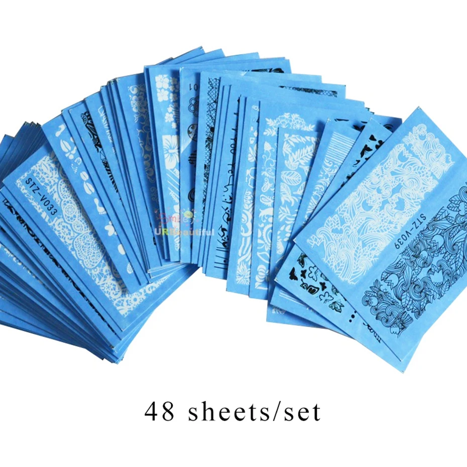 48 шт./компл. черно белые наклейки для ногтей кружево Красота дизайн водные