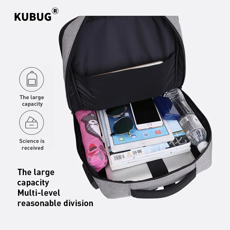 KUBUG 15,6 дюймов ноутбук большой емкости бизнес рюкзак USB кодовый замок школьная сумка Мужская и Женская водонепроницаемая сумка