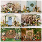 Фон для фотосъемки с изображением весенних Пасхальных Кроликов и яиц