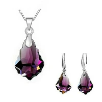 womens silver purple crystal drop pendant necklace earrings jewelry set