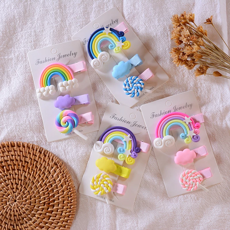 

3/10pcs Children Cute Headwear Candy Cartoon Fruit Flower Hairpins Set Girls Candy Color Hair Accessories Rainbow Hair Clips