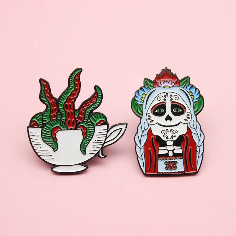 Креативный значок на Хэллоуин для ювелирных изделий маска кофейную чашку кукла с
