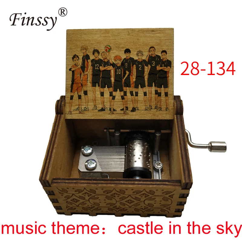 volleyball Haikyuu Anime print castle in the sky music theme Wooden Music Box anime fans students boys Gift Hand | Украшения и