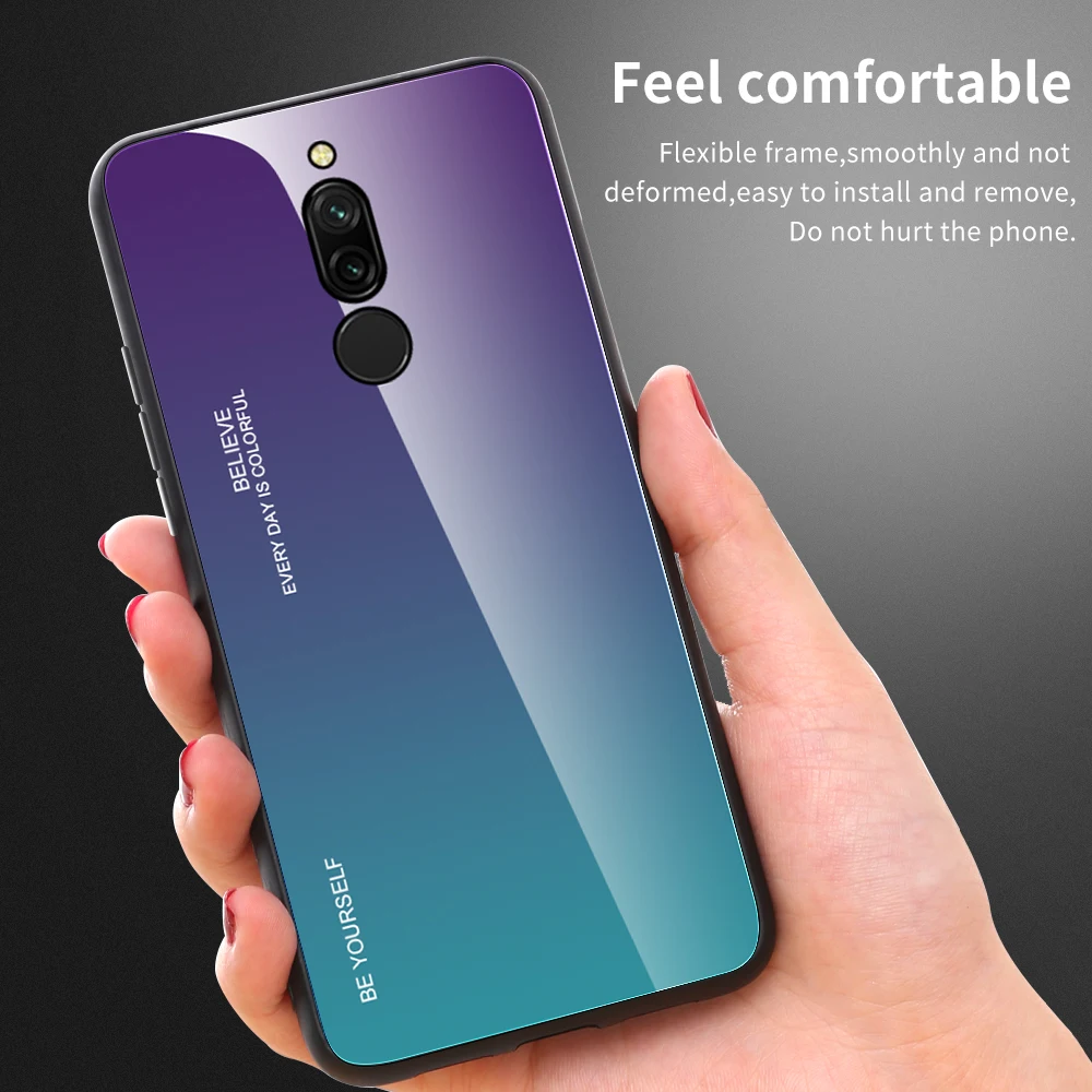 Для Xiaomi redmi 8 8A градиентный чехол из закаленного стекла силиконовая рамка жесткая