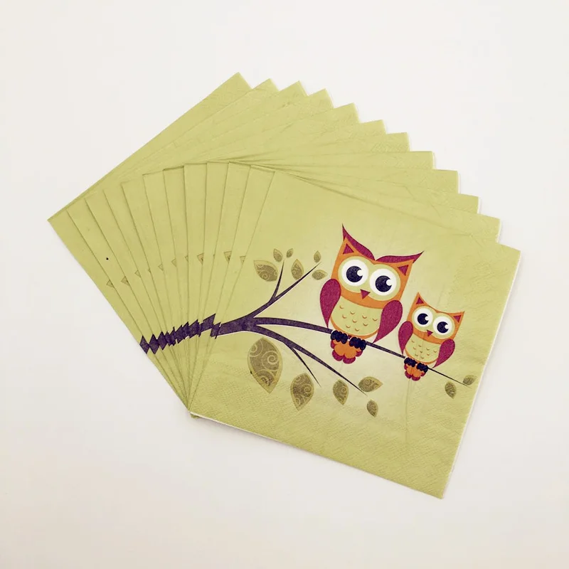 20 шт. одноразовые бумажные салфетки с рисунком совы животных для свадьбы дня