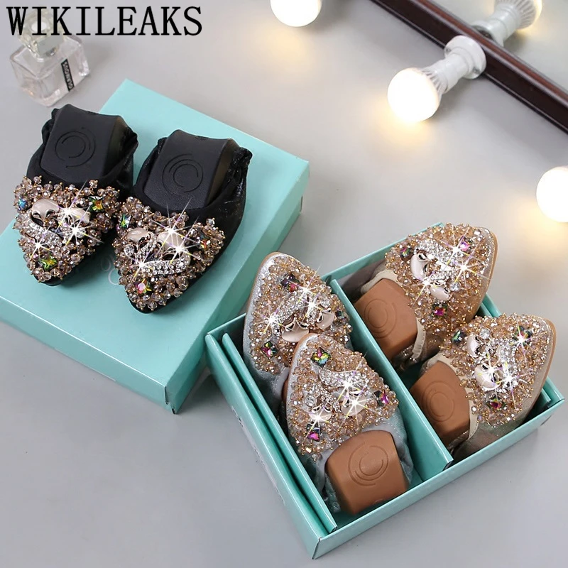 Туфли на плоской подошве Женские слипоны Черные туфли Размера плюс стразы Модные