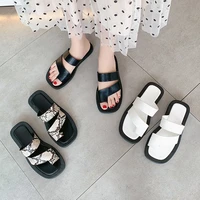 2020 low sandals woman leather clogs with heel womens clear heels ladies shoes summer all match suit female beige muffins shoe