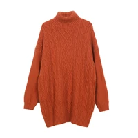 perhaps u women sweater turtle neck pullover long sleeve casual winter loose long sweater purple beige orange yellow cable m0210