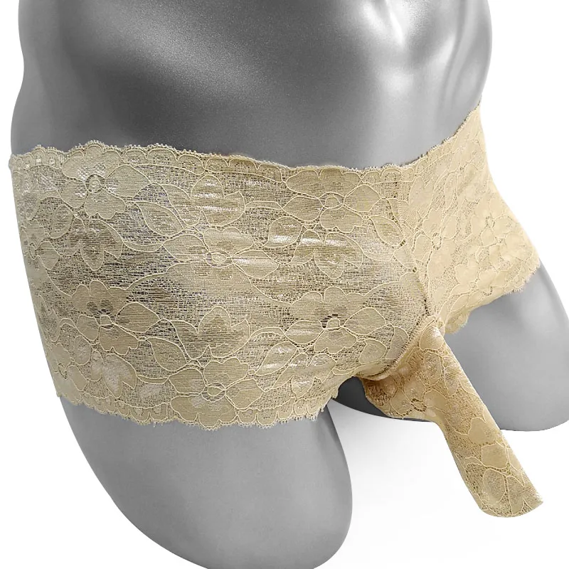 

Men Lace Boxers Underwear with Penise Sleeve See through Sissy Panties Sexy Lingerie Floral Sheer Gay Botton Underpants