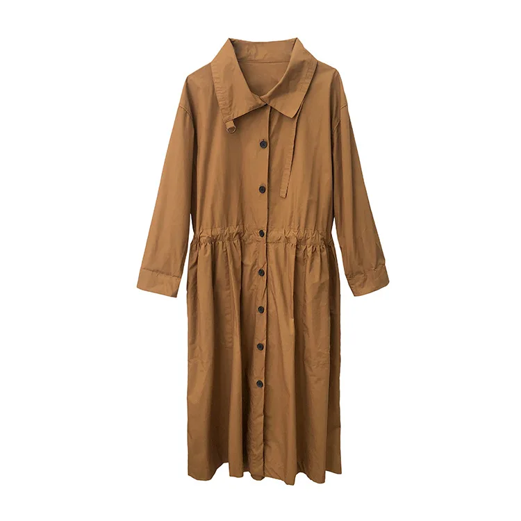 

2020 autumn new women's solid color mid-length windbreaker jacket women's single-breasted shirt dress black