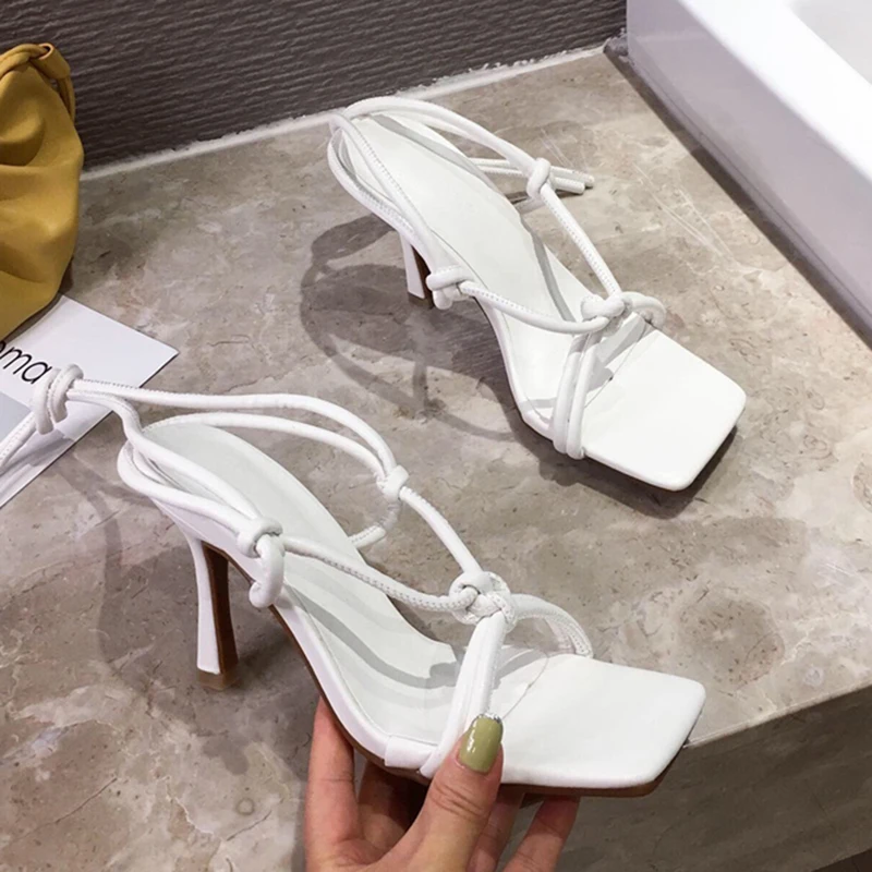 Сандалии женские на высоком каблуке 9 см босоножки с ремешком фетиш туфли лодочки