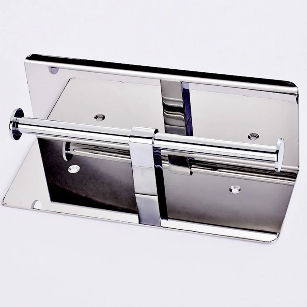 

Double Holder Wall Mount Tissue Paper Roll Hanger with Mobile Phone Shelf Rack for Bathroom Home Office Hotel