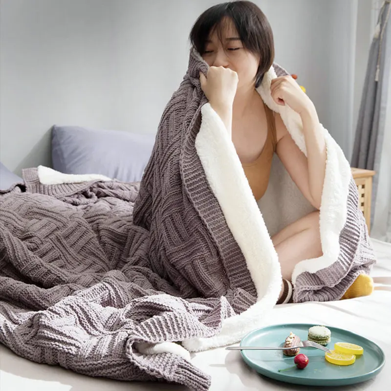 Зимнее связанное вручную одеяло из синели и хлопковой шерсти супер мягкое теплое