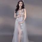 Платья для беременных ручной работы из сетчатой ткани, с бисером, удобное платье для беременных