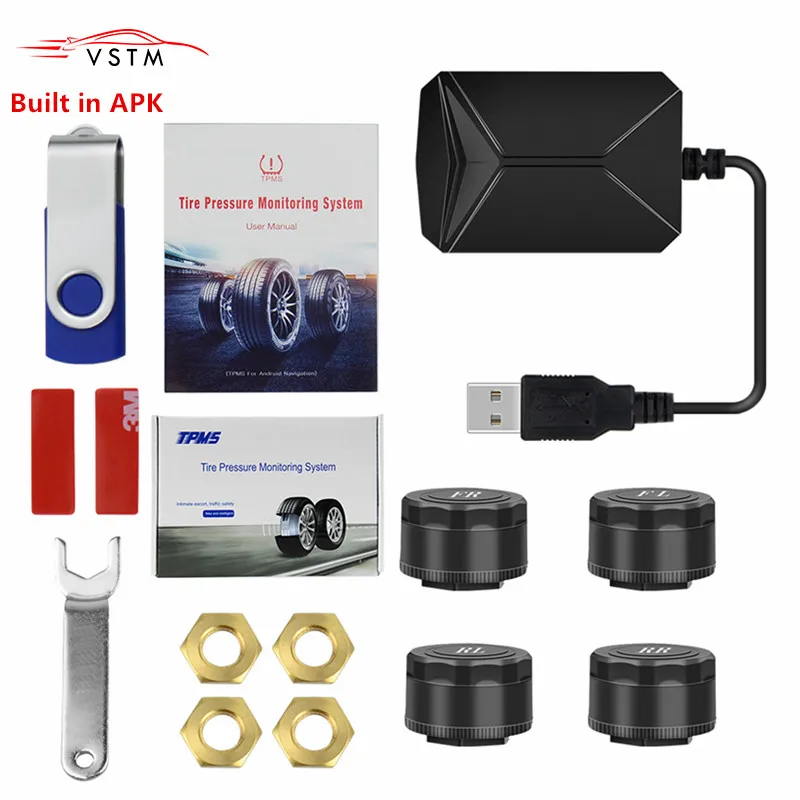 USB Android TPMS автомобильная система контроля давления в шинах дисплей 4 датчика