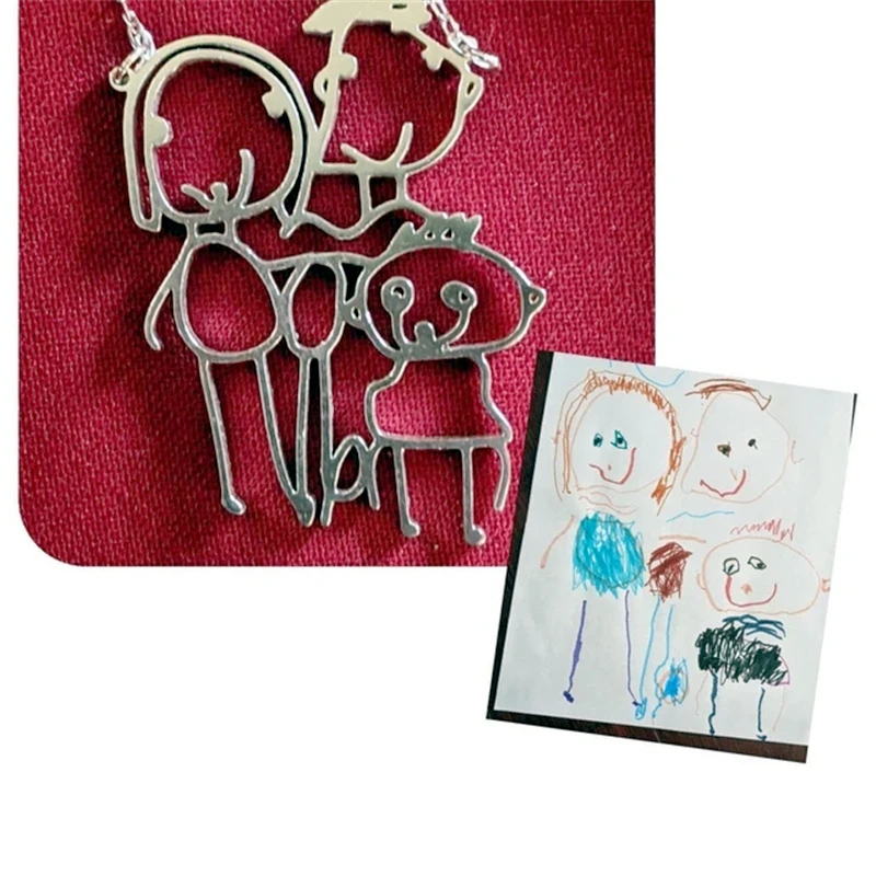 

Custom Kids Drawing Necklace Stainless Stee Personalized Children Artwork Pendant for Kids Mom Family Jewelry Gifts