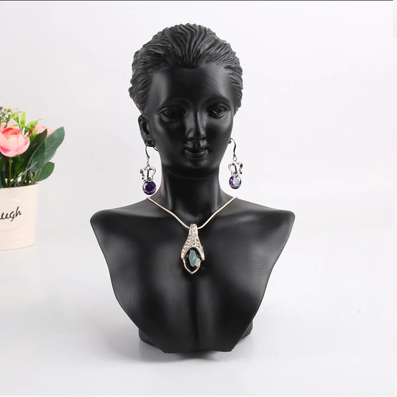 

Black Resin Mannequin Bust For Women Necklace Display Rack Pendant Earring Stand Holder Show Decorate Jewelry Exhibition Shelf