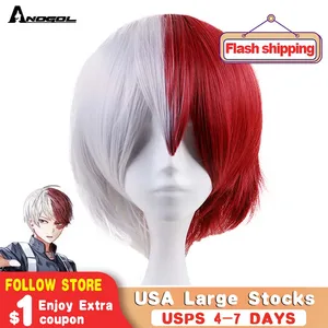 Anogol аниме My Hero Academy шото Тодороки короткий прямой полубелый и красный Синтетический Косплей парик для Хэллоуина вечерние костюмы
